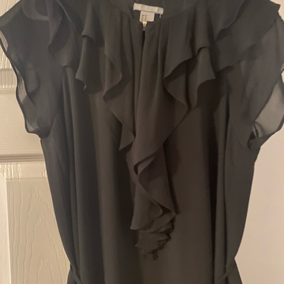 H&M short black dress with string tie waist and ruffle top. - Picture 2 of 4